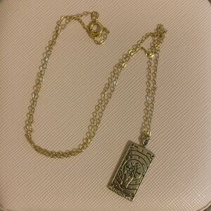 Gold Tone Wheel of Fortune Tarot Card Pendant Necklace